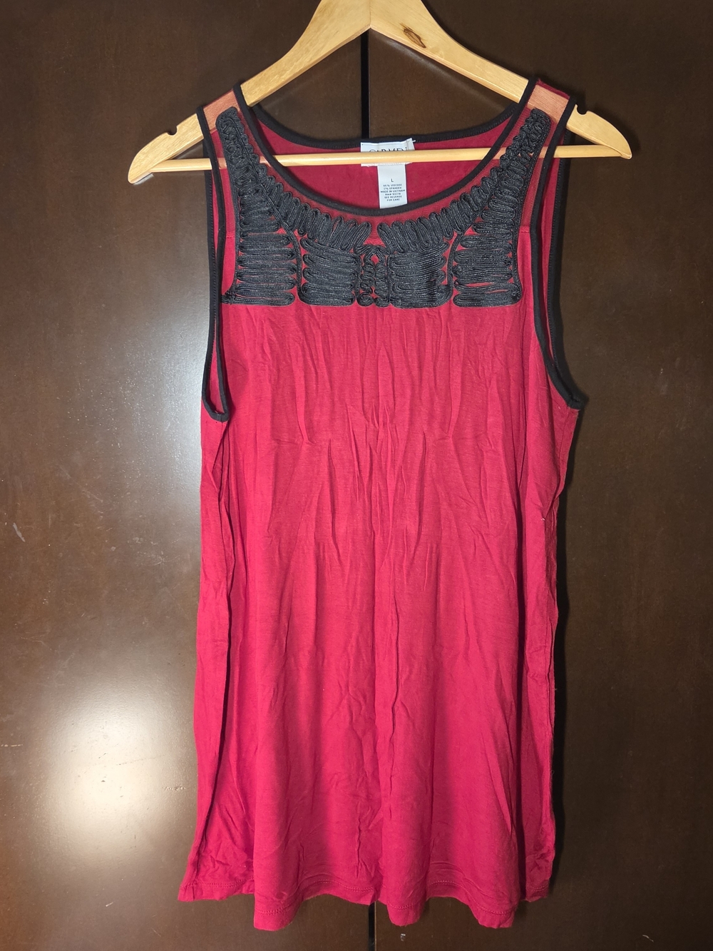 Carmen Marc Valvo Red Tank with Black Crochet Yoke Women Size Large